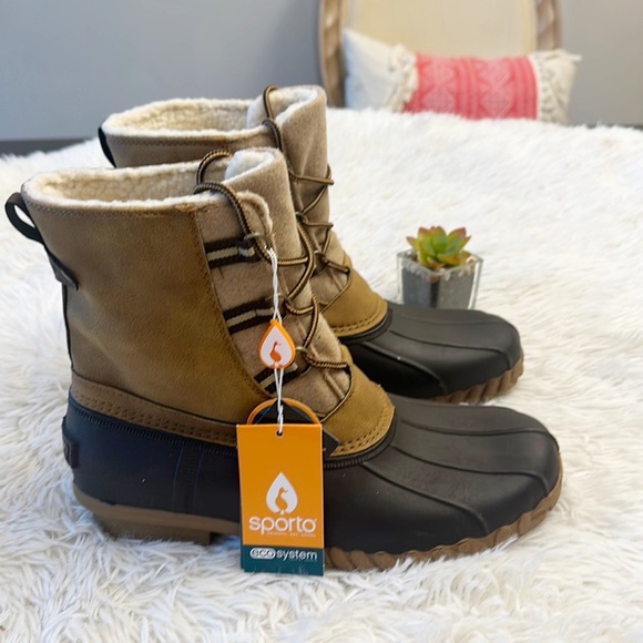 NEW Sporto Brown Tan Waterproof duck ankle lace up boot women size 8 - Picture 2 of 7